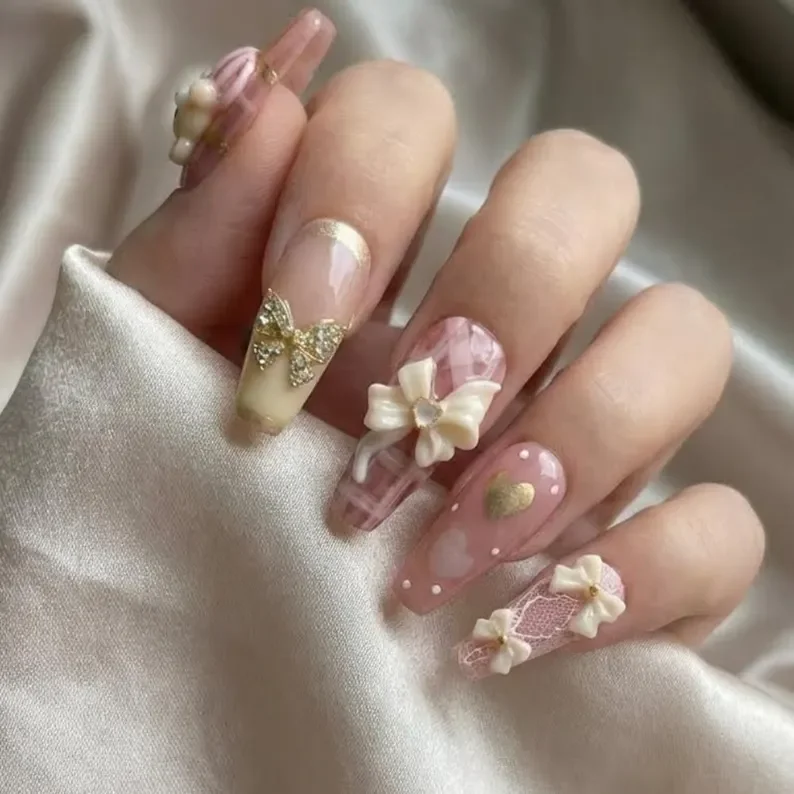 press-on nails, kawaii nails, press on nails, custom press on nails, fake nails, Nails Art, stained glass nails, gold press on nails, 3d press on nails, luxury press on nails, handmade press on nails