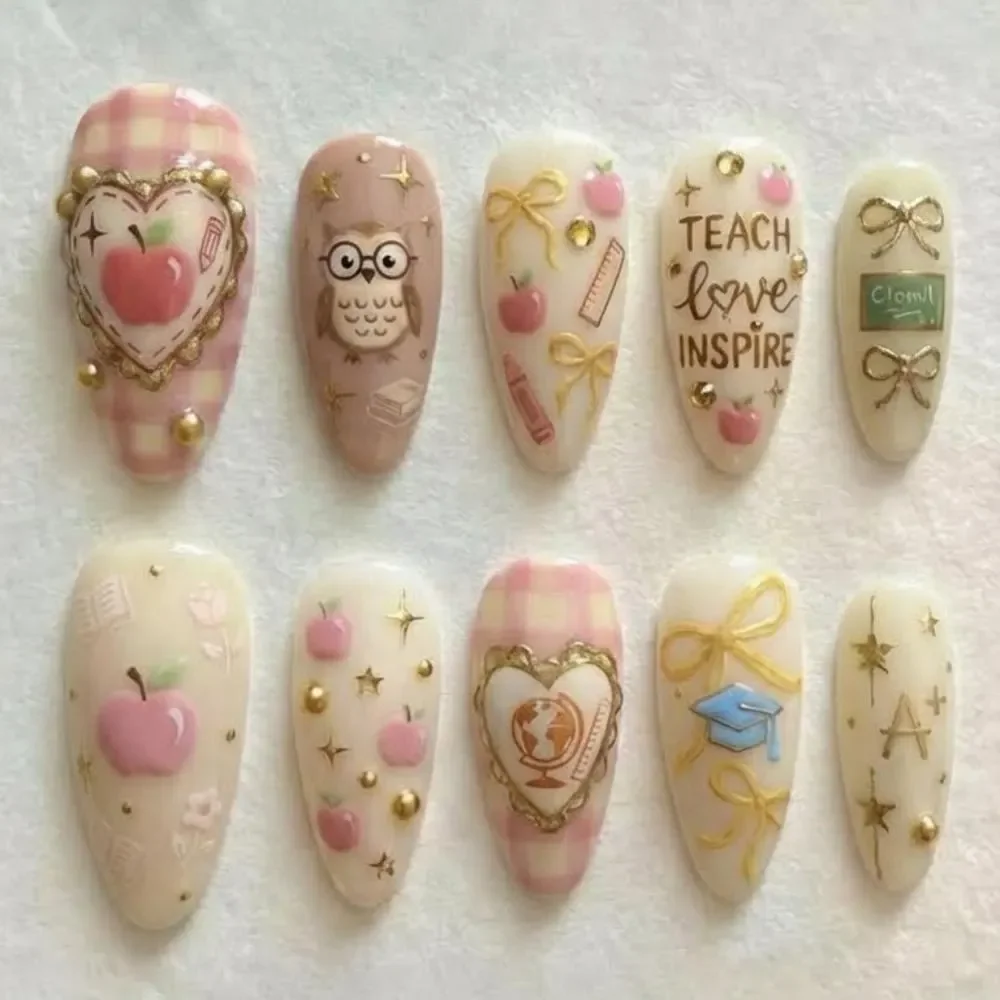 pink gingham nails, gold bow nails, press on nails, custom press on nails, fake nails, Nails Art, stained glass nails, gold press on nails, 3d press on nails, luxury press on nails, handmade press on nails
