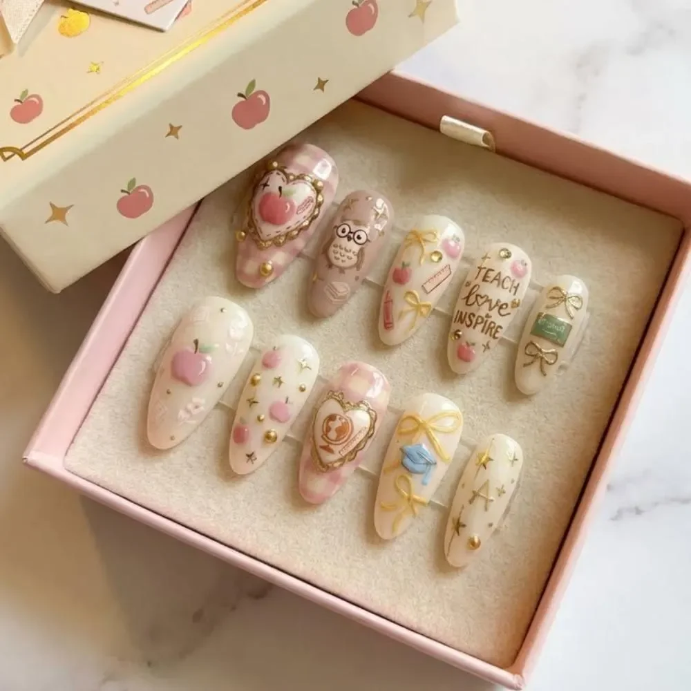 hand painted nails, coquette nail design, press on nails, custom press on nails, fake nails, Nails Art, stained glass nails, gold press on nails, 3d press on nails, luxury press on nails, handmade press on nails