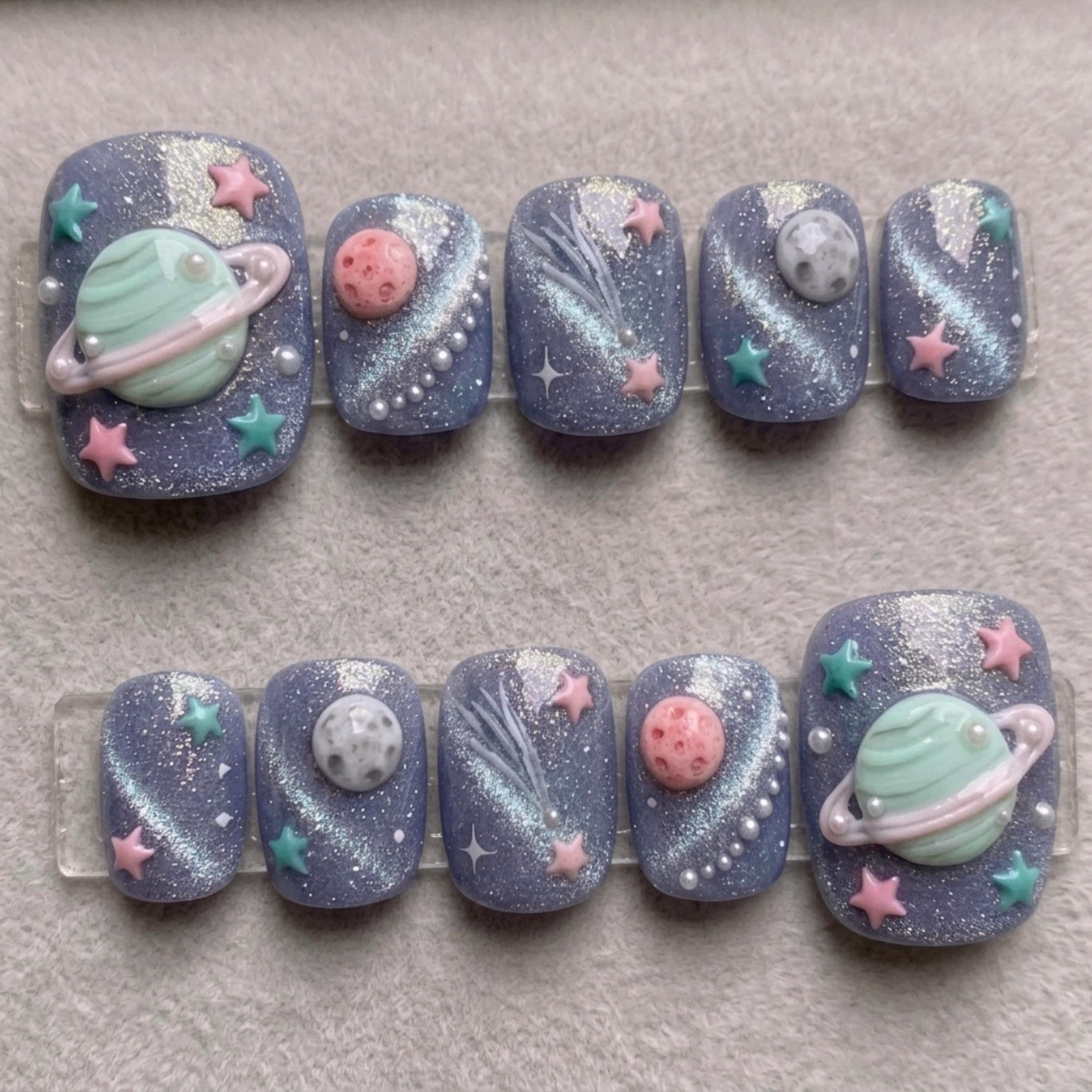 saturn moon toes, press on toes, press on nails, custom press on nails, fake nails, Nails Art, stained glass nails, gold press on nails, 3d press on nails, luxury press on nails, handmade press on nails