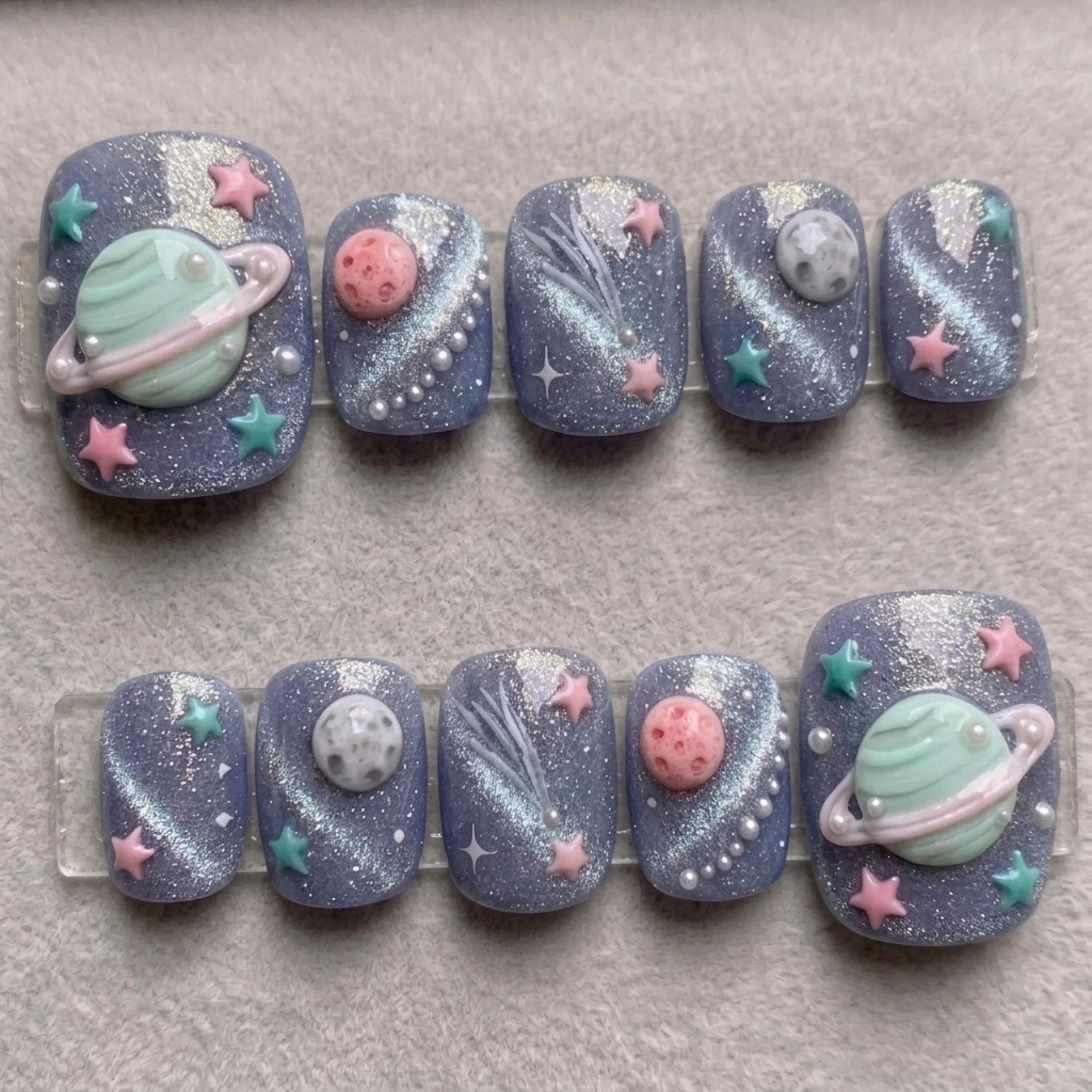 3D galaxy press on, lavender cat-eye, press on nails, custom press on nails, fake nails, Nails Art, stained glass nails, gold press on nails, 3d press on nails, luxury press on nails, handmade press on nails