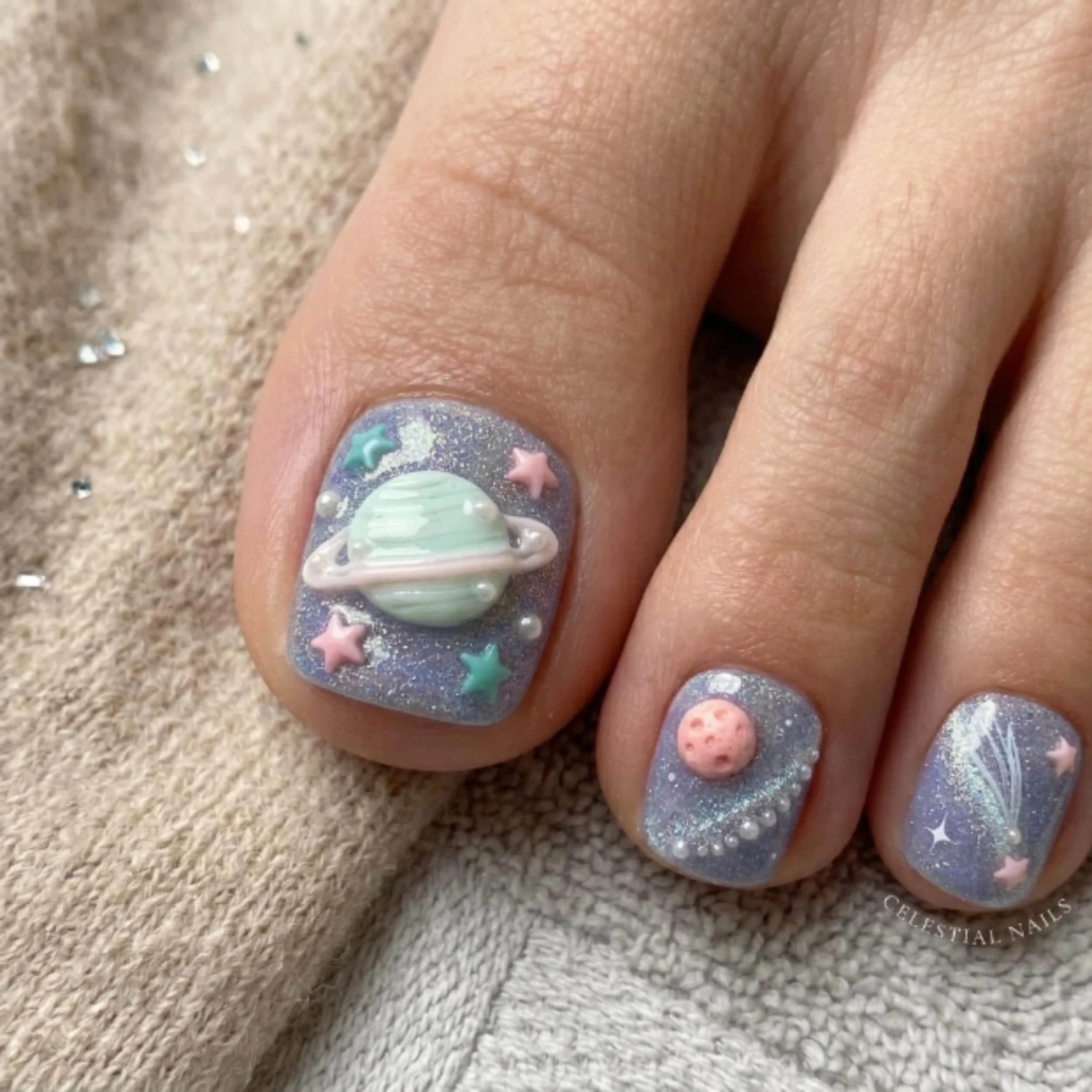 galaxy pedi set, 3D toe design, press on nails, custom press on nails, fake nails, Nails Art, stained glass nails, gold press on nails, 3d press on nails, luxury press on nails, handmade press on nails