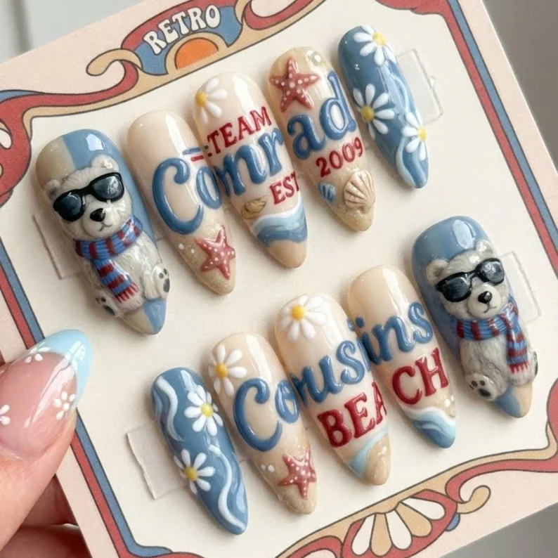 Cousins Beach Press-On, Team Conrad Nails, press on nails, custom press on nails, fake nails, Nails Art, stained glass nails, gold press on nails, 3d press on nails, luxury press on nails, handmade press on nails