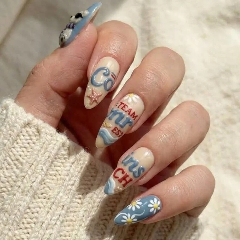 3D Nail Art, Beach Press On, press on nails, custom press on nails, fake nails, Nails Art, stained glass nails, gold press on nails, 3d press on nails, luxury press on nails, handmade press on nails