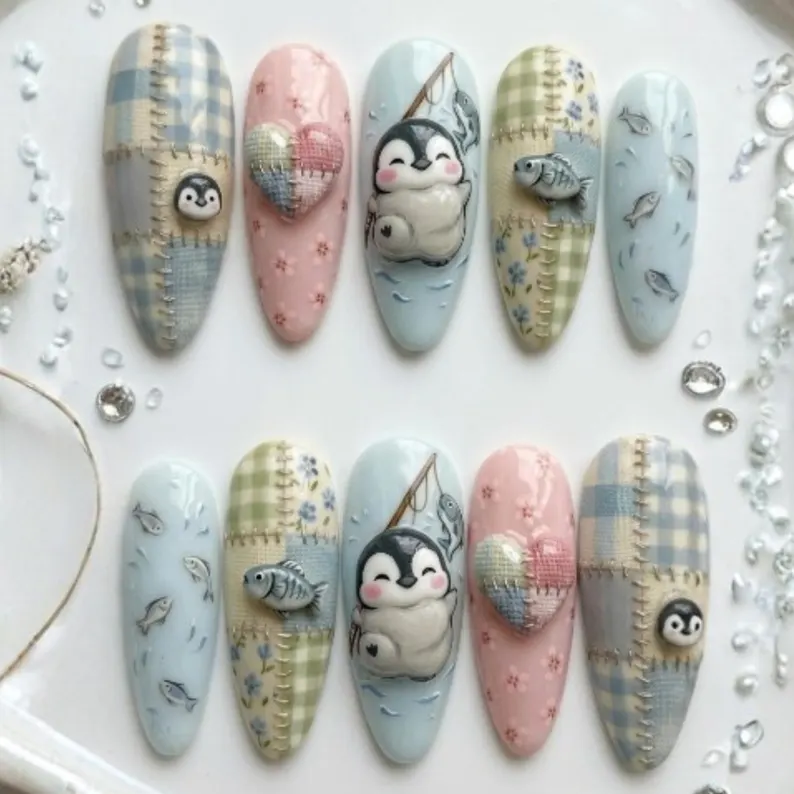 press on nails, kawaii fishing, custom press on nails, fake nails, Nails Art, stained glass nails, gold press on nails, 3d press on nails, luxury press on nails, handmade press on nails