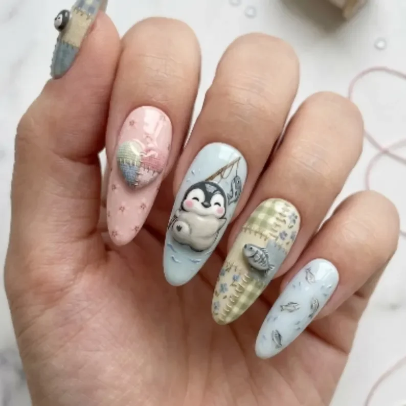 press on nails, kawaii fishing, custom press on nails, fake nails, Nails Art, stained glass nails, gold press on nails, 3d press on nails, luxury press on nails, handmade press on nails