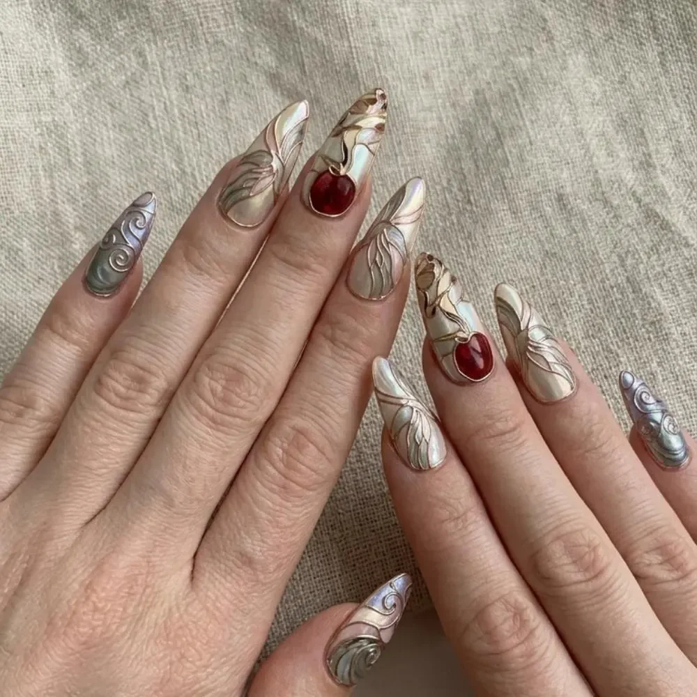 iridescent nails, oriental press on, press on nails, custom press on nails, fake nails, Nails Art, stained glass nails, gold press on nails, 3d press on nails, luxury press on nails, handmade press on nails