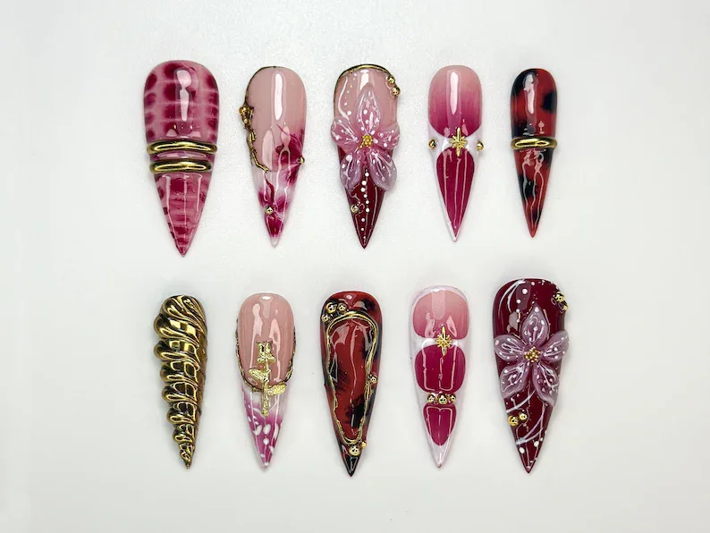 press on nails, custom press on nails, fake nails, Nails Art, stained glass nails, gold press on nails, 3d press on nails, luxury press on nails, handmade press on nails