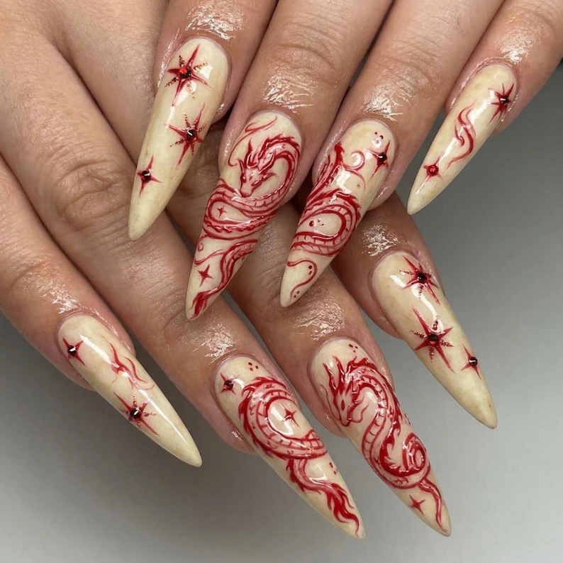 crimson red, 3D embossed, press on nails, custom press on nails, fake nails, Nails Art, stained glass nails, gold press on nails, 3d press on nails, luxury press on nails, handmade press on nails