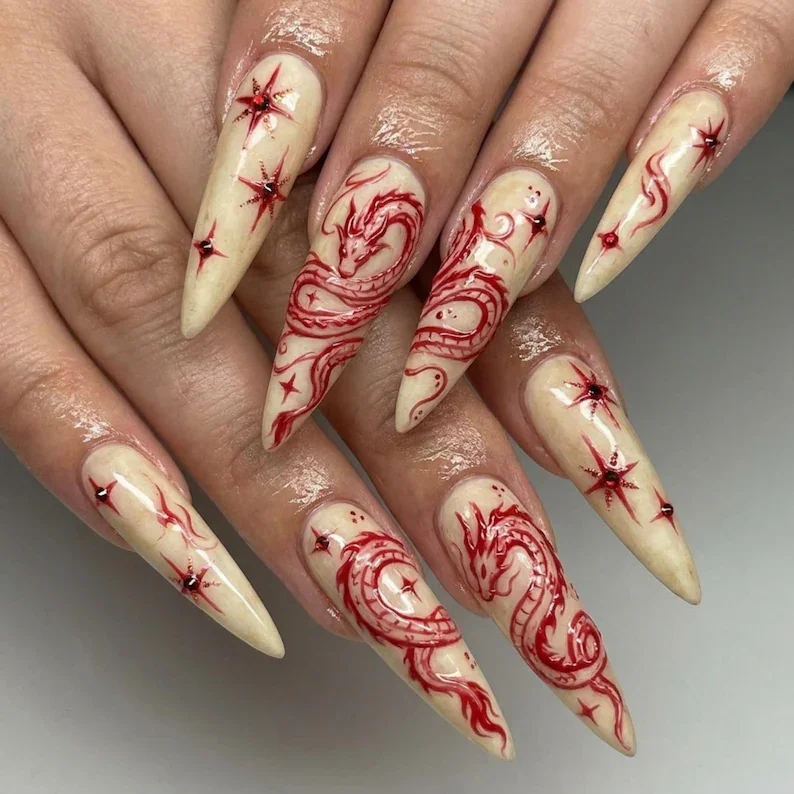 press on nails, crimson red, custom press on nails, fake nails, Nails Art, stained glass nails, gold press on nails, 3d press on nails, luxury press on nails, handmade press on nails