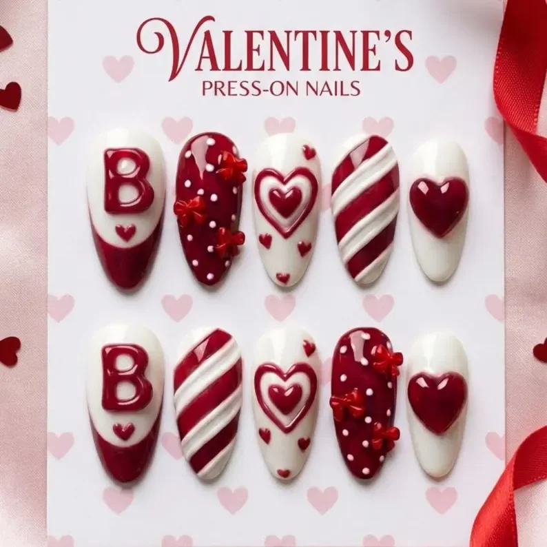 coquette red bow, white sweetheart nails, press on nails, custom press on nails, fake nails, Nails Art, stained glass nails, gold press on nails, 3d press on nails, luxury press on nails, handmade press on nails