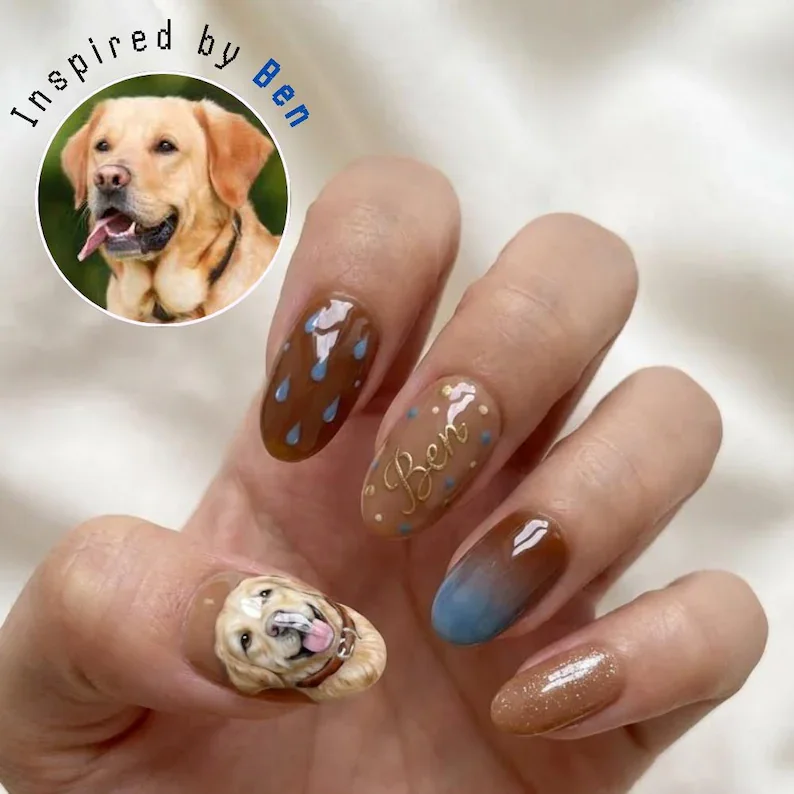 hand-painted nails, dog mom gift, press on nails, custom press on nails, fake nails, Nails Art, stained glass nails, gold press on nails, 3d press on nails, luxury press on nails, handmade press on nails