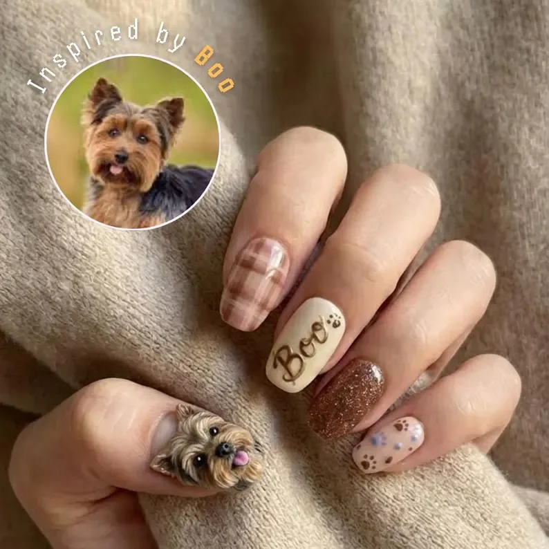 hand-painted nails, dog mom gift, press on nails, custom press on nails, fake nails, Nails Art, stained glass nails, gold press on nails, 3d press on nails, luxury press on nails, handmade press on nails