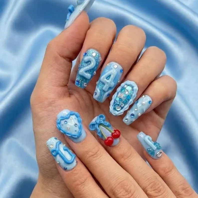 personalized name nails, age number nails, press on nails, custom press on nails, fake nails, Nails Art, stained glass nails, gold press on nails, 3d press on nails, luxury press on nails, handmade press on nails
