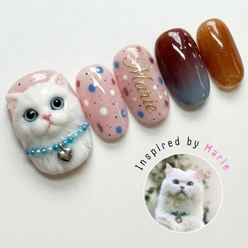 custom cat portrait, press on nails, custom press on nails, fake nails, Nails Art, stained glass nails, gold press on nails, 3d press on nails, luxury press on nails, handmade press on nails