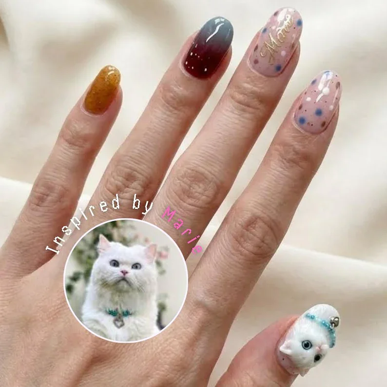 3D pet art, hand painted nails, press on nails, custom press on nails, fake nails, Nails Art, stained glass nails, gold press on nails, 3d press on nails, luxury press on nails, handmade press on nails