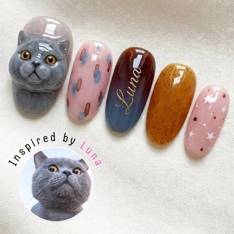 pet art nails, custom cat nails, press on nails, custom press on nails, fake nails, Nails Art, stained glass nails, gold press on nails, 3d press on nails, luxury press on nails, handmade press on nails
