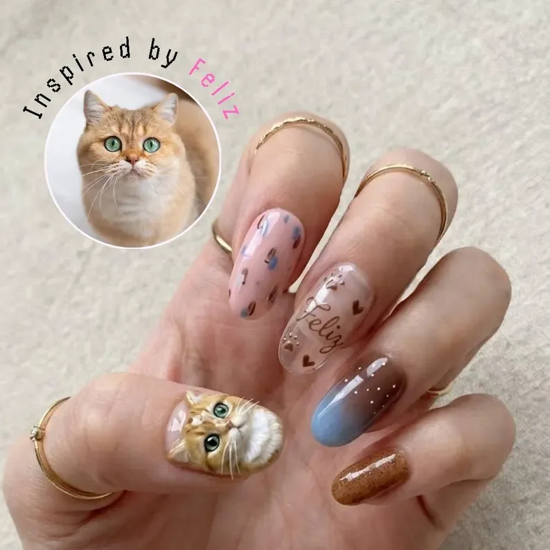 3D pet art, hand painted nails, press on nails, custom press on nails, fake nails, Nails Art, stained glass nails, gold press on nails, 3d press on nails, luxury press on nails, handmade press on nails
