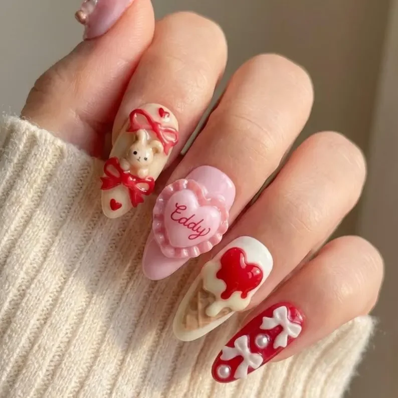 custom name nails, teddy bear nail design, press on nails, custom press on nails, fake nails, Nails Art, stained glass nails, gold press on nails, 3d press on nails, luxury press on nails, handmade press on nails