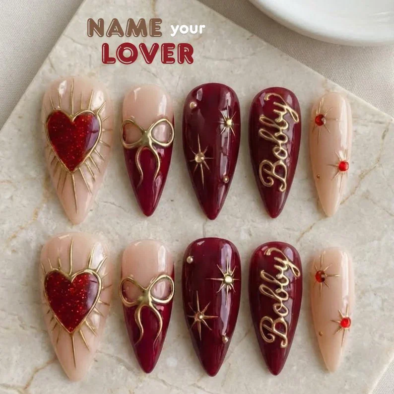 custom name press on nails, sacred heart nails, press on nails, custom press on nails, fake nails, Nails Art, stained glass nails, gold press on nails, 3d press on nails, luxury press on nails, handmade press on nails