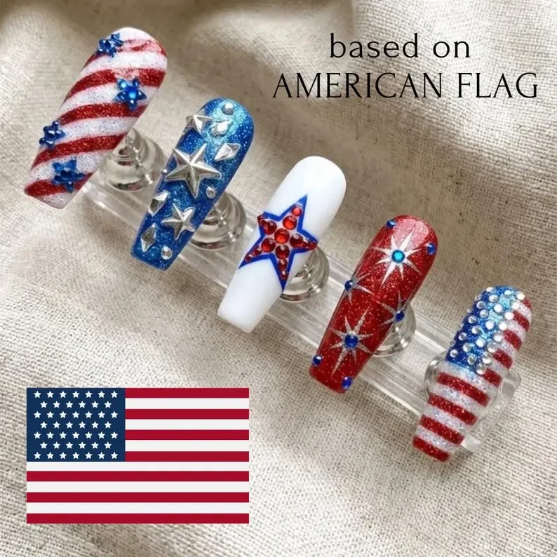 patriotic nail art, rhinestone nail art, press on nails, custom press on nails, fake nails, Nails Art, stained glass nails, gold press on nails, 3d press on nails, luxury press on nails, handmade press on nails