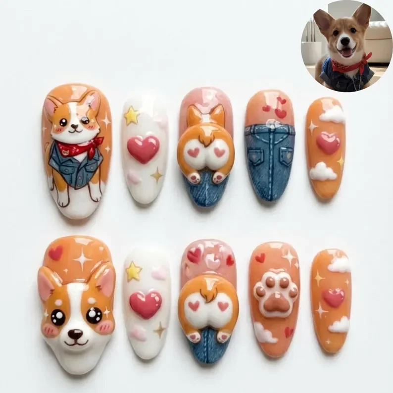 custom pet portrait, color palette press on, press on nails, custom press on nails, fake nails, Nails Art, stained glass nails, gold press on nails, 3d press on nails, luxury press on nails, handmade press on nails