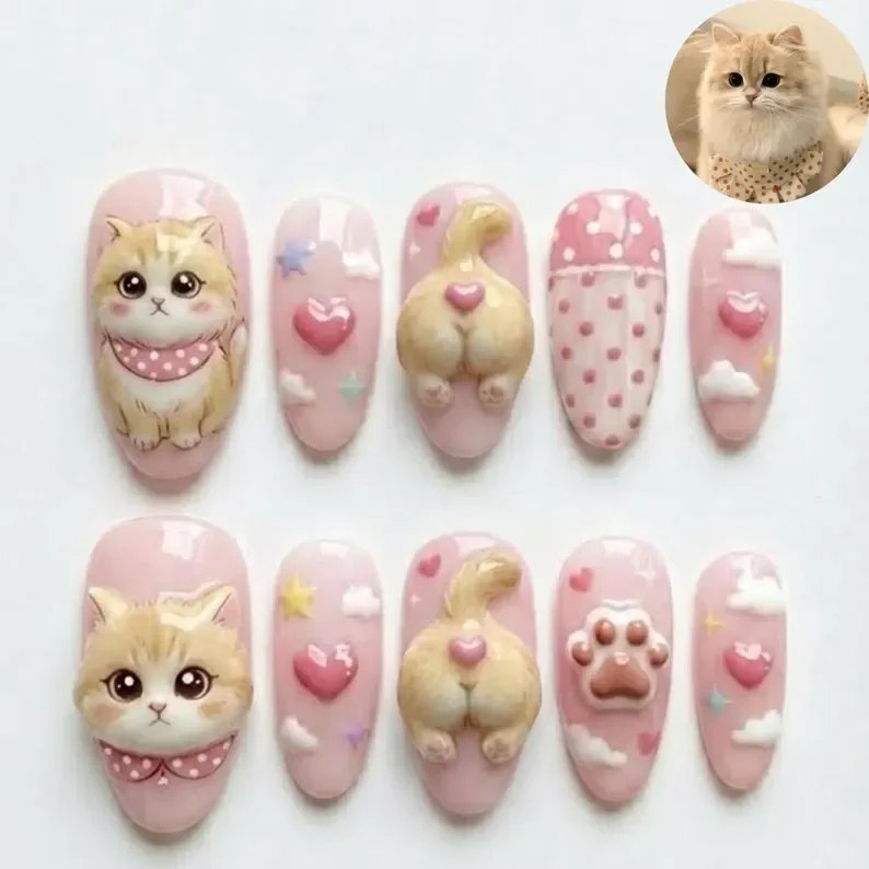 personalized dog mom, kawaii nail design, press on nails, custom press on nails, fake nails, Nails Art, stained glass nails, gold press on nails, 3d press on nails, luxury press on nails, handmade press on nails