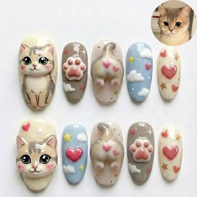 press on nails, pet portrait nails, custom press on nails, fake nails, Nails Art, stained glass nails, gold press on nails, 3d press on nails, luxury press on nails, handmade press on nails
