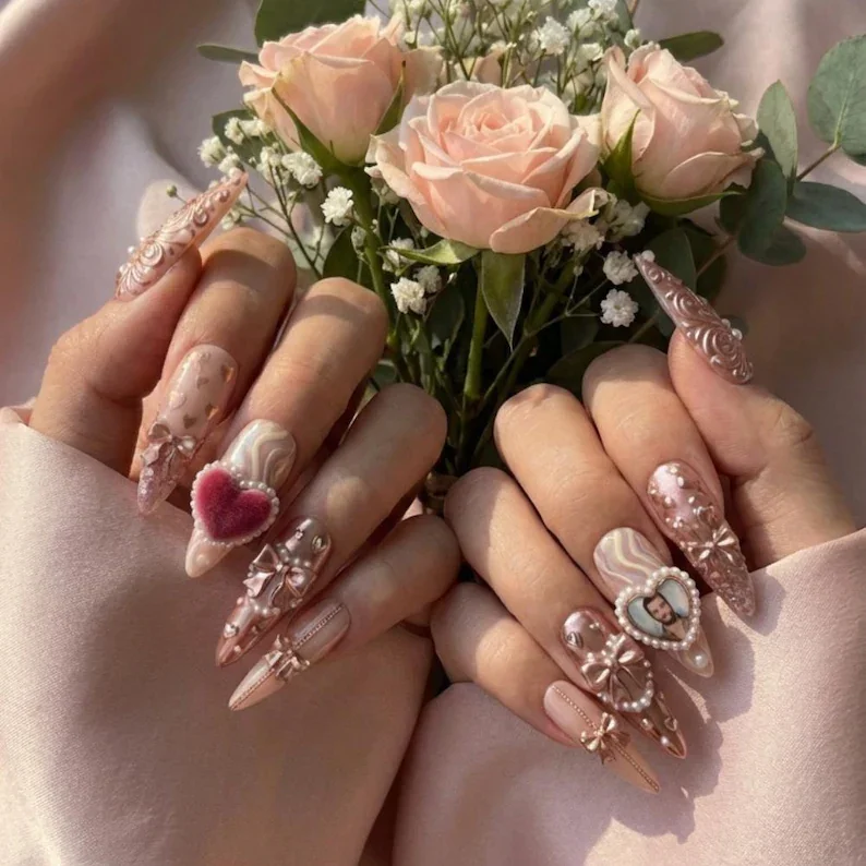 valentine gift, gift for her, press on nails, custom press on nails, fake nails, Nails Art, stained glass nails, gold press on nails, 3d press on nails, luxury press on nails, handmade press on nails