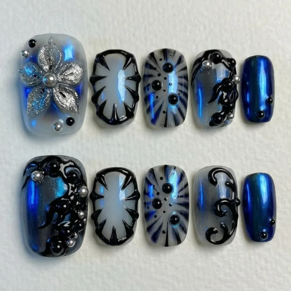 cyber goth toes, blue aura nails, press on nails, custom press on nails, fake nails, Nails Art, stained glass nails, gold press on nails, 3d press on nails, luxury press on nails, handmade press on nails