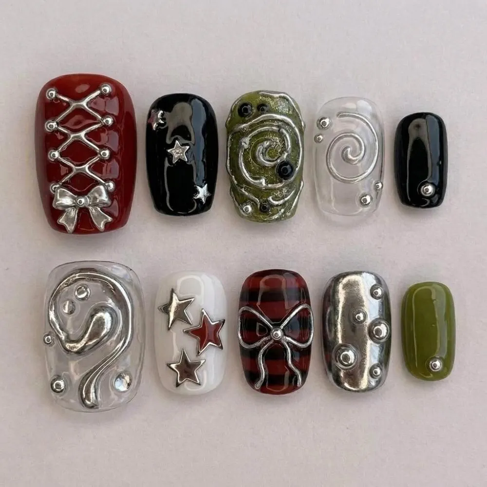 cyberpunk press on nails, molten silver nails, press on nails, custom press on nails, fake nails, Nails Art, stained glass nails, gold press on nails, 3d press on nails, luxury press on nails, handmade press on nails