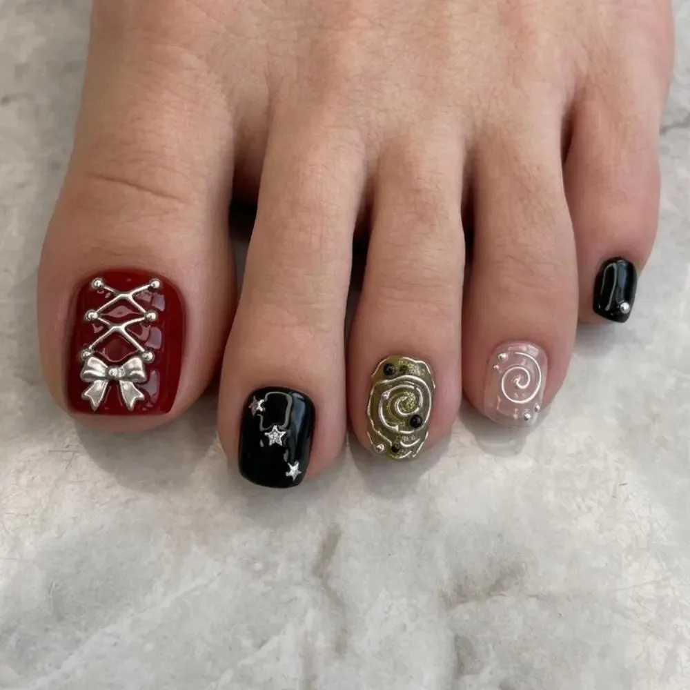 grunge goth nails, 3D bow fake nails, press on nails, custom press on nails, fake nails, Nails Art, stained glass nails, gold press on nails, 3d press on nails, luxury press on nails, handmade press on nails