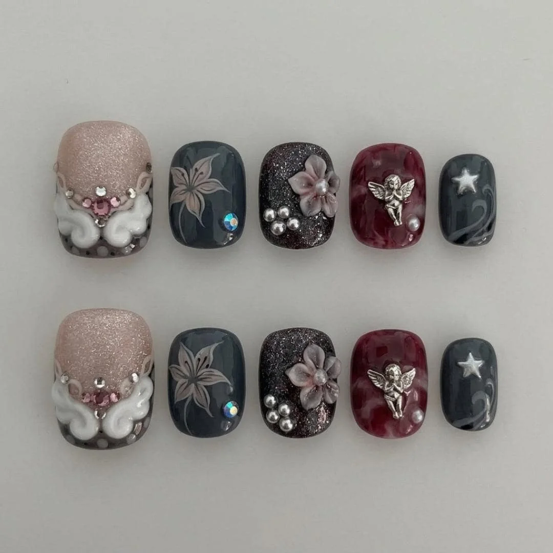 press on nails, custom press on nails, fake nails, Nails Art, stained glass nails, gold press on nails, 3d press on nails, luxury press on nails, handmade press on nails