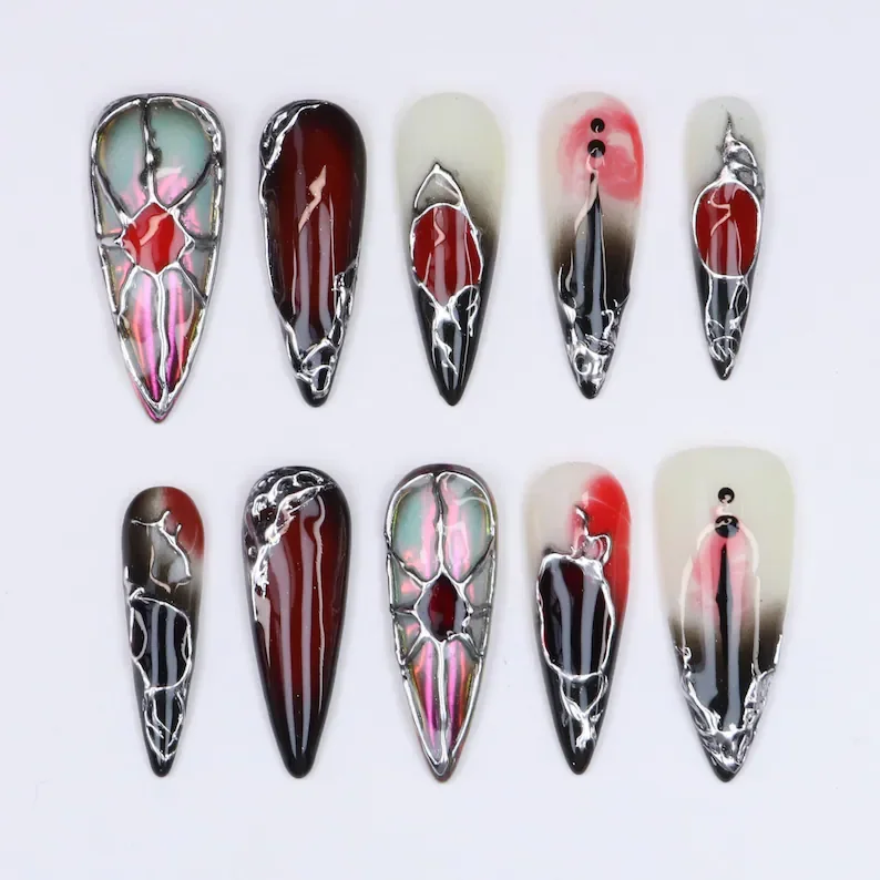 press on nails, custom press on nails, fake nails, Nails Art, stained glass nails, gold press on nails, 3d press on nails, luxury press on nails, handmade press on nails