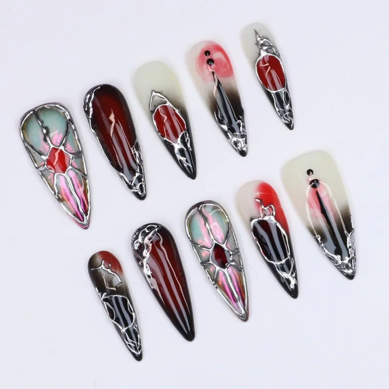 press on nails, custom press on nails, fake nails, Nails Art, stained glass nails, gold press on nails, 3d press on nails, luxury press on nails, handmade press on nails