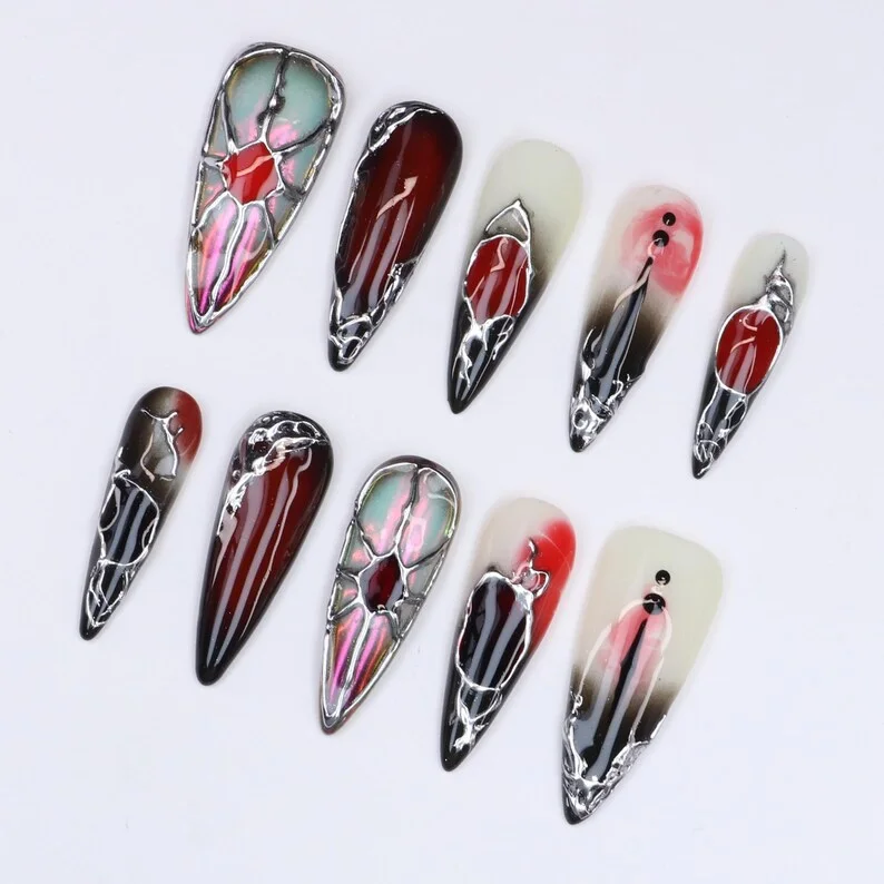 press on nails, custom press on nails, fake nails, Nails Art, stained glass nails, gold press on nails, 3d press on nails, luxury press on nails, handmade press on nails