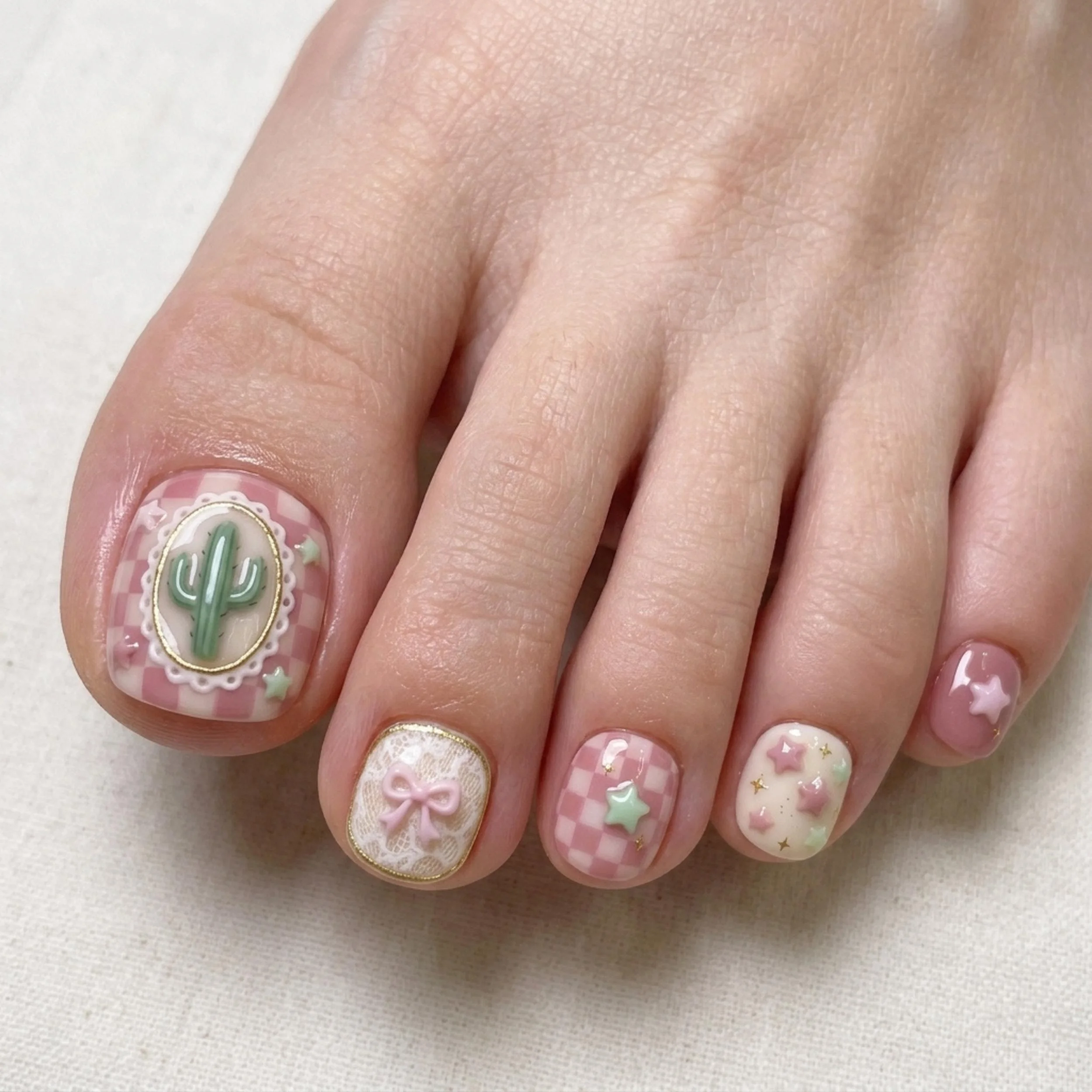 cactus press on, pink checkerboard, press on nails, custom press on nails, fake nails, Nails Art, stained glass nails, gold press on nails, 3d press on nails, luxury press on nails, handmade press on nails