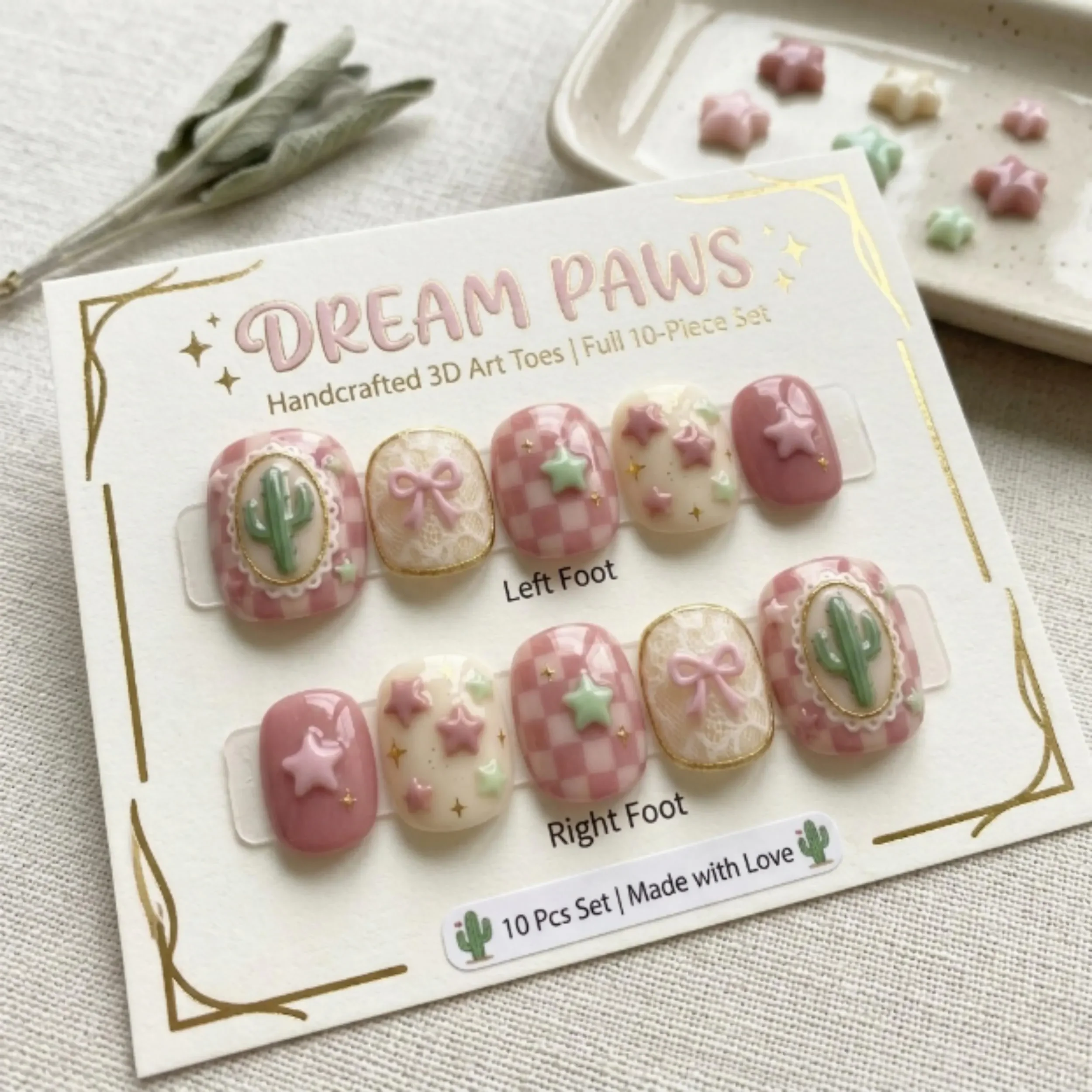 desert coquette, hand-painted 3d, press on nails, custom press on nails, fake nails, Nails Art, stained glass nails, gold press on nails, 3d press on nails, luxury press on nails, handmade press on nails