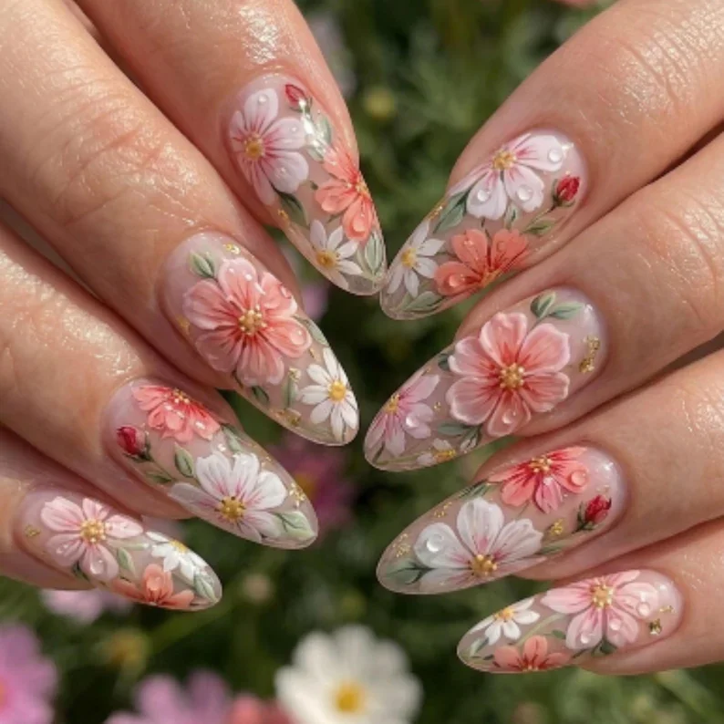 jelly nails, dew drops, press on nails, custom press on nails, fake nails, Nails Art, stained glass nails, gold press on nails, 3d press on nails, luxury press on nails, handmade press on nails
