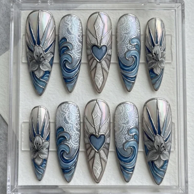 press on nails, 3d lace nails, custom press on nails, fake nails, Nails Art, stained glass nails, gold press on nails, 3d press on nails, luxury press on nails, handmade press on nails