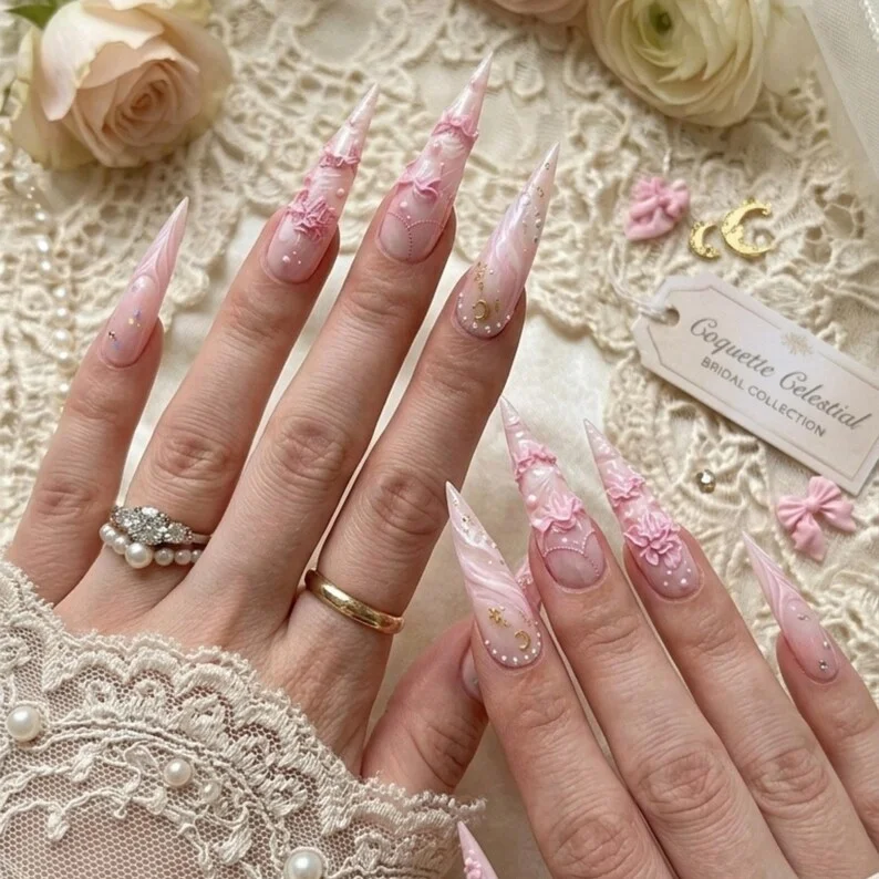moon themed nails, bridal nail set, press on nails, custom press on nails, fake nails, Nails Art, stained glass nails, gold press on nails, 3d press on nails, luxury press on nails, handmade press on nails