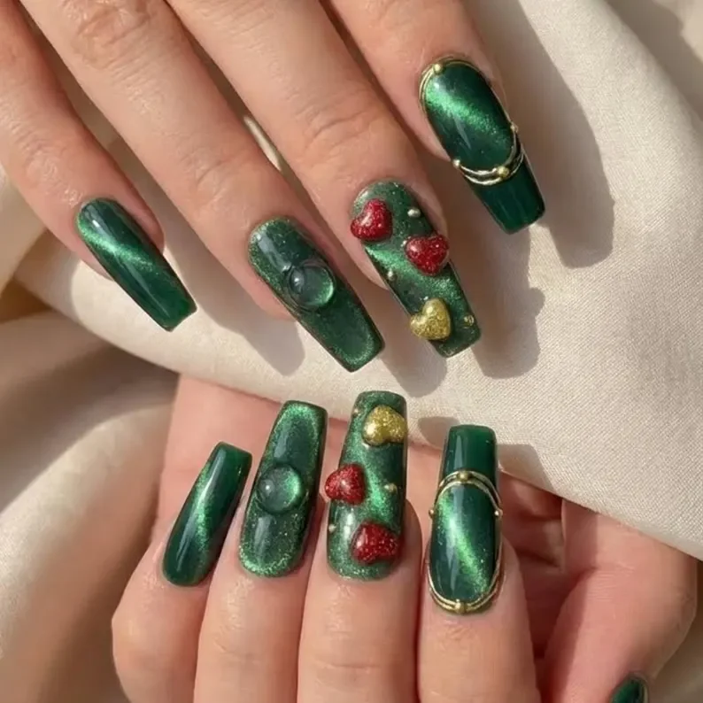 heart nail art, luxury nails, press on nails, custom press on nails, fake nails, Nails Art, stained glass nails, gold press on nails, 3d press on nails, luxury press on nails, handmade press on nails