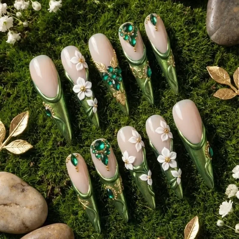 3D gemstone nails, gem accent nails, press on nails, custom press on nails, fake nails, Nails Art, stained glass nails, gold press on nails, 3d press on nails, luxury press on nails, handmade press on nails
