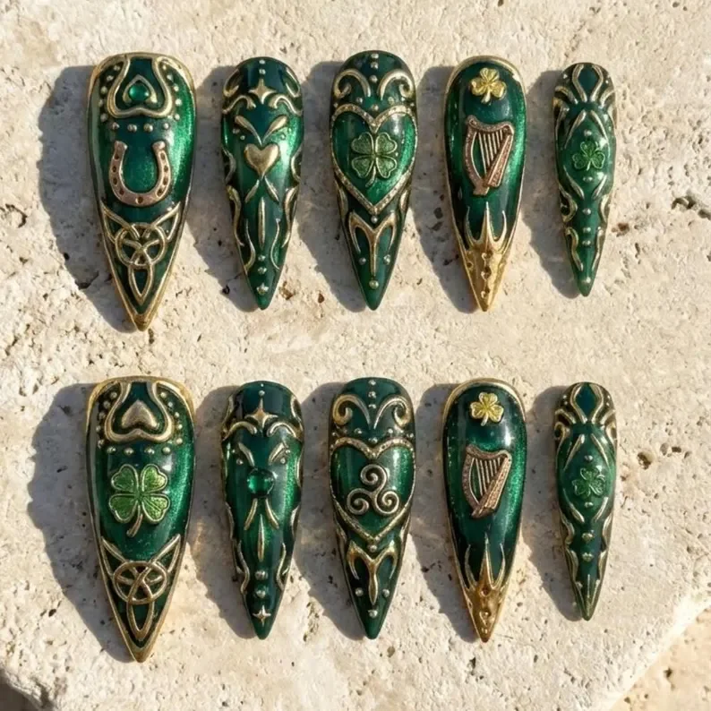 press on nail set, celtic nail art, press on nails, custom press on nails, fake nails, Nails Art, stained glass nails, gold press on nails, 3d press on nails, luxury press on nails, handmade press on nails