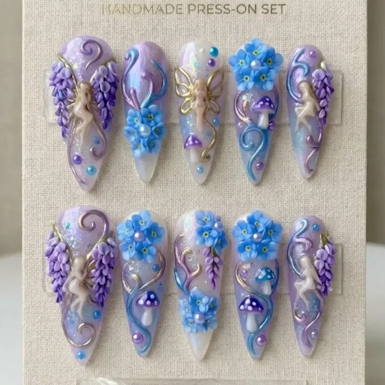 floral press on nails, spring garden nails, press on nails, custom press on nails, fake nails, Nails Art, stained glass nails, gold press on nails, 3d press on nails, luxury press on nails, handmade press on nails