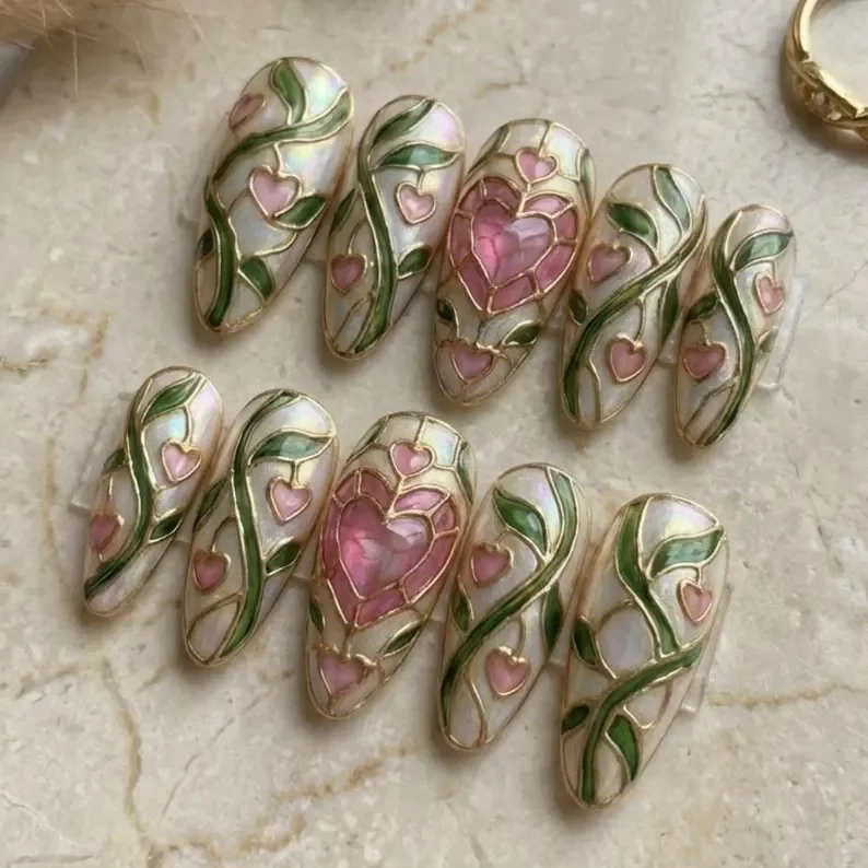 luxury 3D nails, press-on nails, press on nails, custom press on nails, fake nails, Nails Art, stained glass nails, gold press on nails, 3d press on nails, luxury press on nails, handmade press on nails