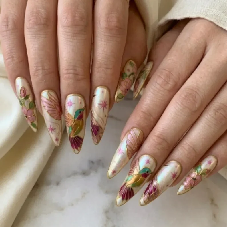 3D stained glass, press on nails, custom press on nails, fake nails, Nails Art, stained glass nails, gold press on nails, 3d press on nails, luxury press on nails, handmade press on nails