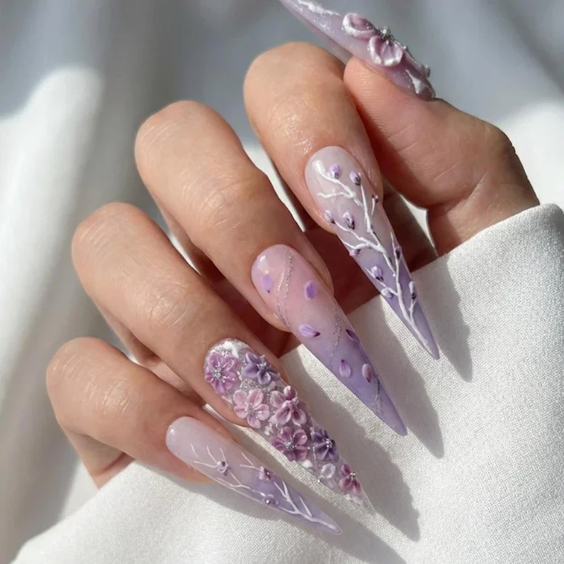 floral press on, press on nails, custom press on nails, fake nails, Nails Art, stained glass nails, gold press on nails, 3d press on nails, luxury press on nails, handmade press on nails