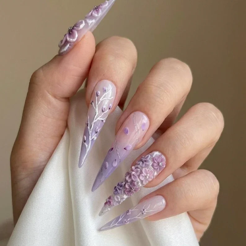 3D floral nails, garden themed nails, press on nails, custom press on nails, fake nails, Nails Art, stained glass nails, gold press on nails, 3d press on nails, luxury press on nails, handmade press on nails