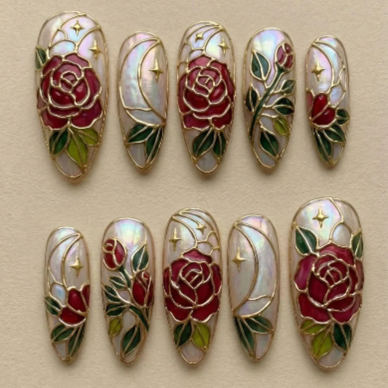 press on nails, luxury nail art, custom press on nails, fake nails, Nails Art, stained glass nails, gold press on nails, 3d press on nails, luxury press on nails, handmade press on nails